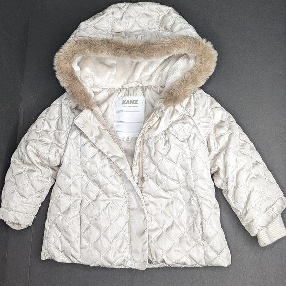 NWOT Kanz Quilted Infant Hooded Cream Colored Coat (6M) - Picture 1 of 8